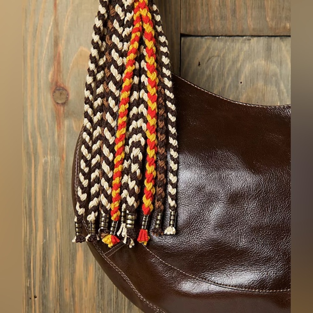 Limon Piel - Brown Leather Crossbody Bag with Colorful Woven Strap - Picture 3 of 8